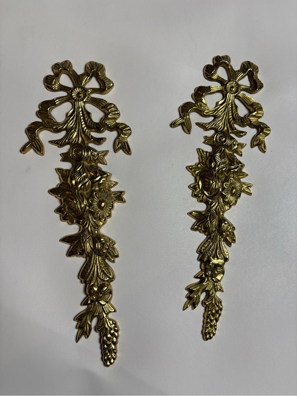 Vintage Solid Brass Hanging Bow And Floral Swag